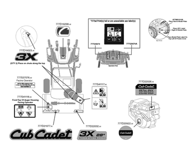 Label Map Diagram and Parts List for 3X28-INCH (31AH5DVB710)(2021) Cub Cadet Snow Blower